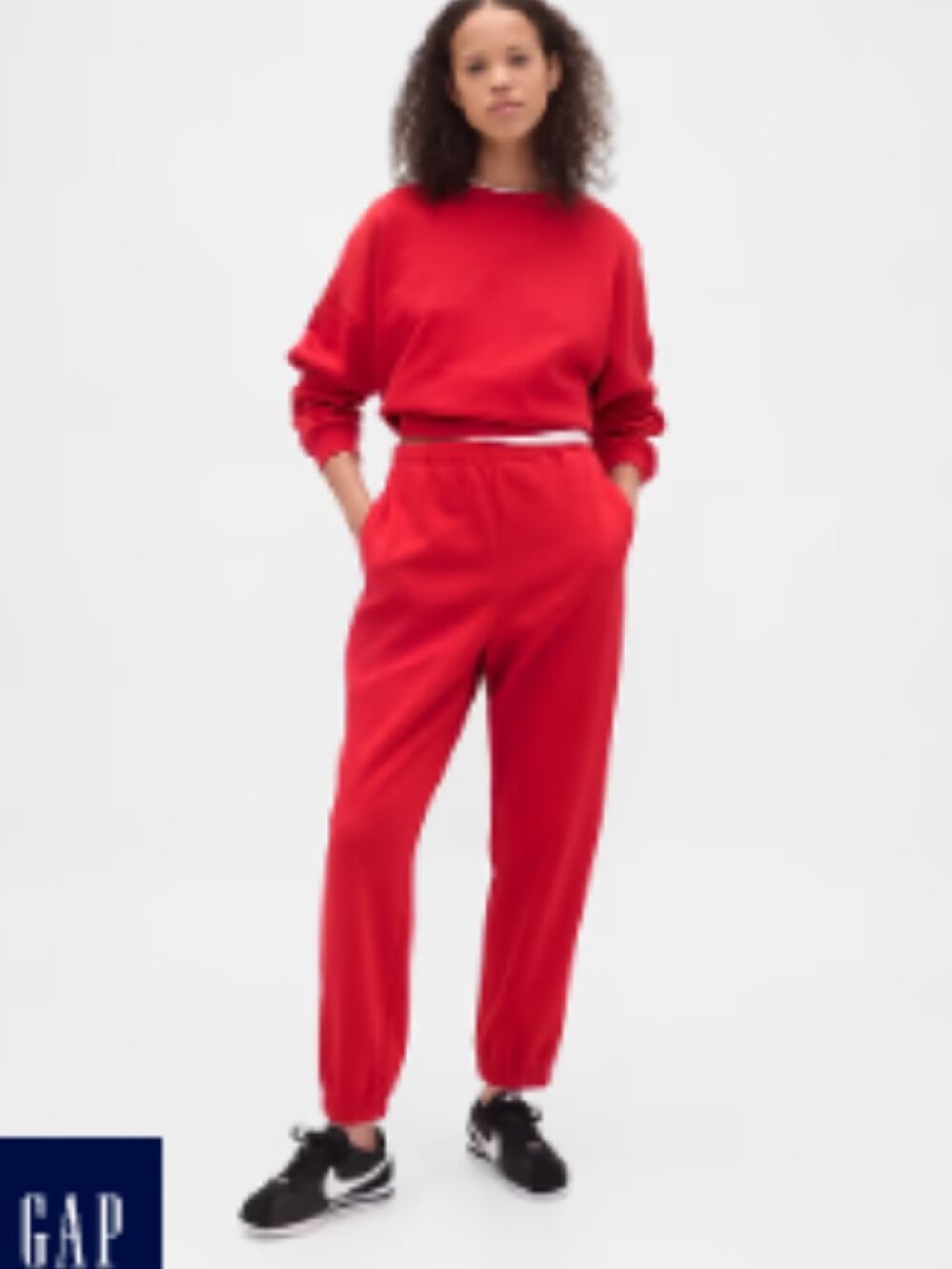 GAP Petite Short Medium Jogging Suit Sweatshirt Joggers Set Red Pockets Cozy